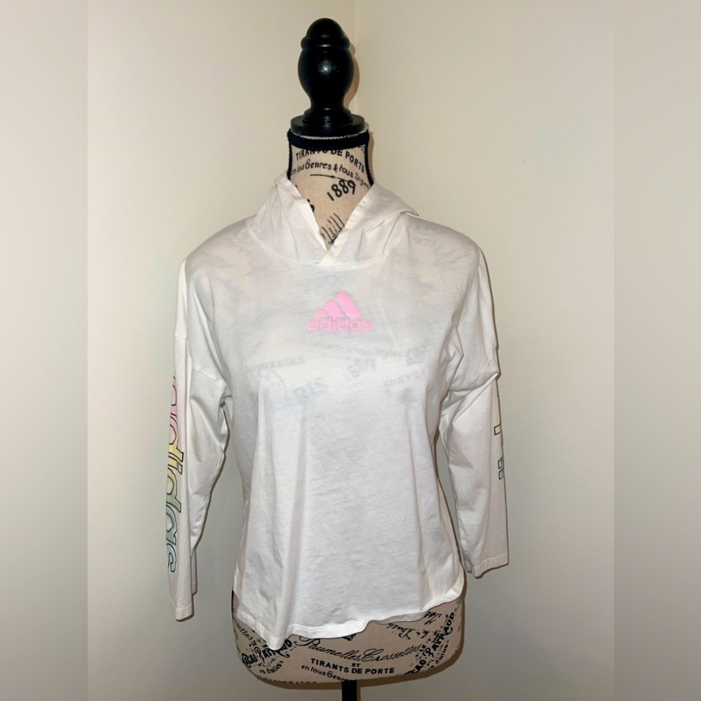 Adidas Girls' Hooded Long Sleeved T-shirt, Large - Picture 3 of 7